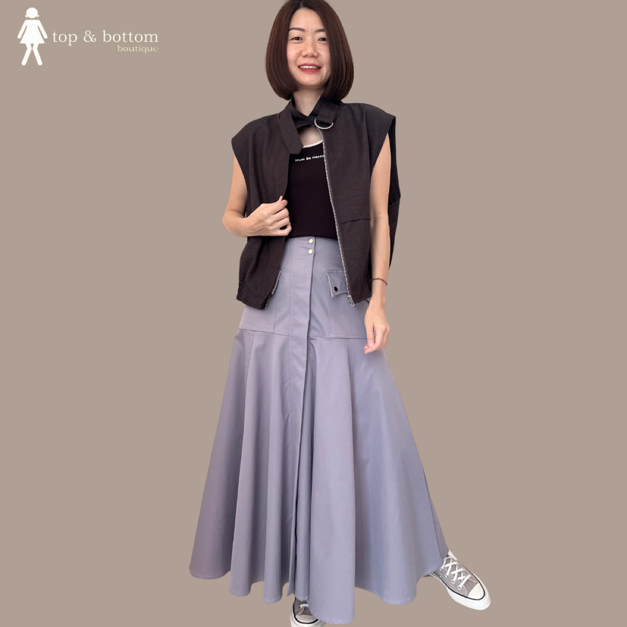 HIGH WAISTED POCKET FRONT LONG SKIRT