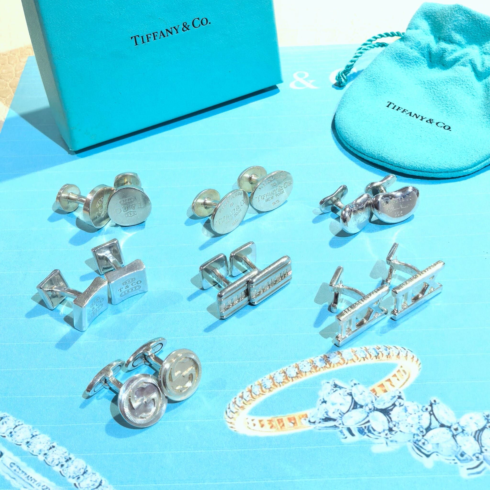 USED Tiffany & Co 袖口鈕, 豆形袖扣, Elsa Peretti , 925純銀, 925 SILVER, #香榭站正品
