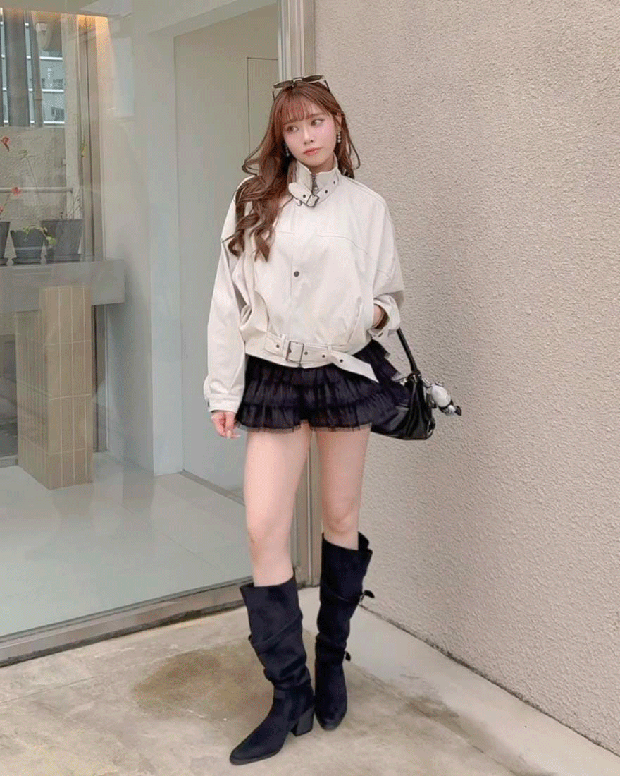 LINA LINA狎鷗亭箴言釦環皮帶落肩風衣外套-灰白