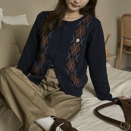 MARY QUANT × PUBLUX 菱格紋 襯衫 刺繡 疊穿 針織長袖 限量 秋冬服飾 110123330