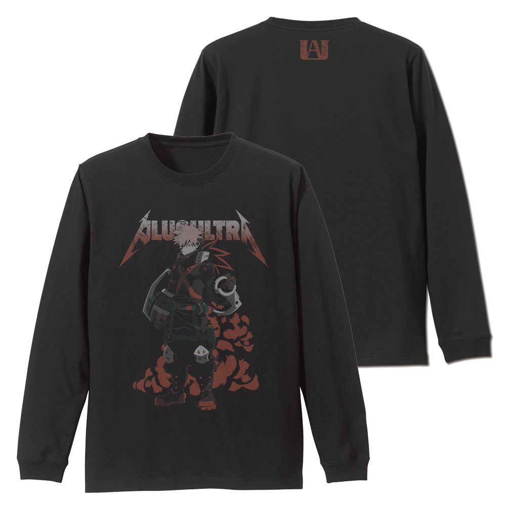 爆豪勝己 袖ﾘﾌﾞﾛﾝｸﾞｽﾘｰﾌﾞTｼｬﾂ/BLACK COSPA 092826