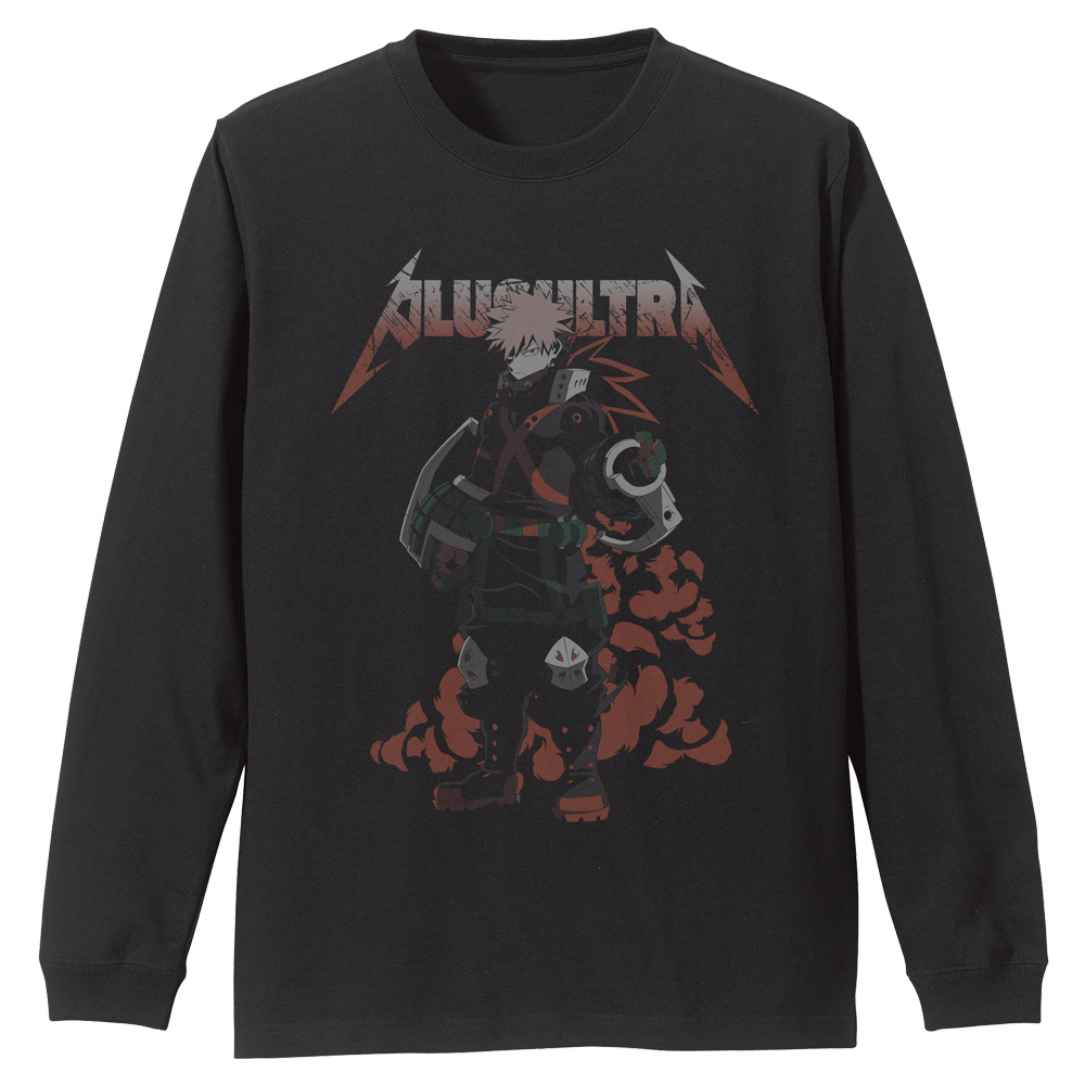 爆豪勝己 袖ﾘﾌﾞﾛﾝｸﾞｽﾘｰﾌﾞTｼｬﾂ/BLACK COSPA 092826