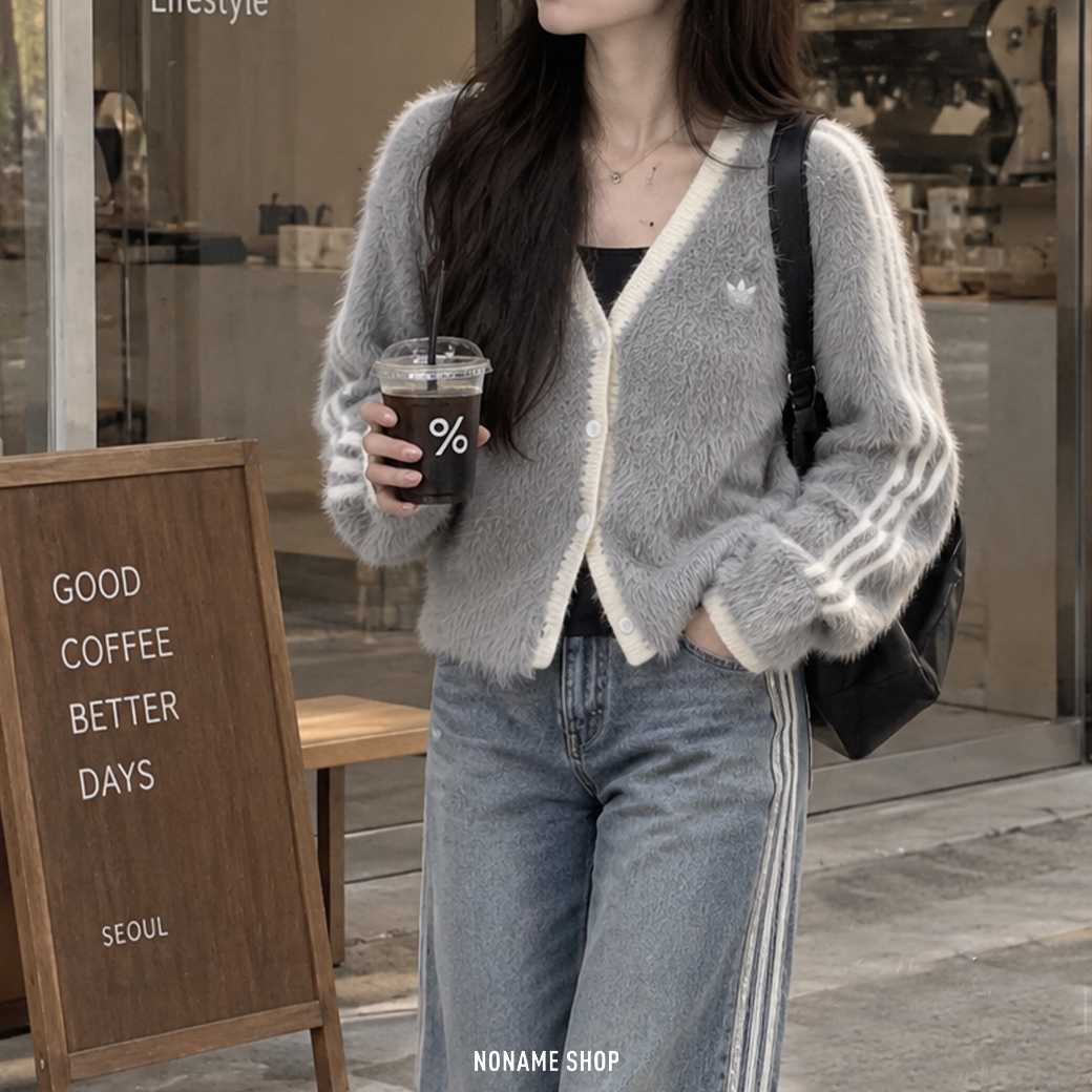 ADIDAS ORIGINALS  CRFT CARDIGAN 韓系 三線 毛毛 外套 開襟 奶霧灰 (女款)