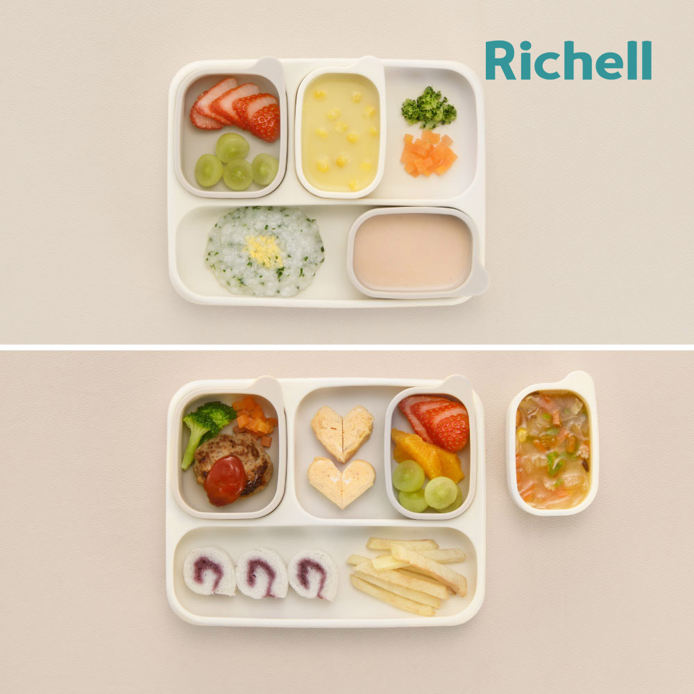 【 Richell 利其爾 】T.L.I 矽膠系列 嬰幼兒好舀取吸盤式餐盤 (附分裝盒) - 兩色