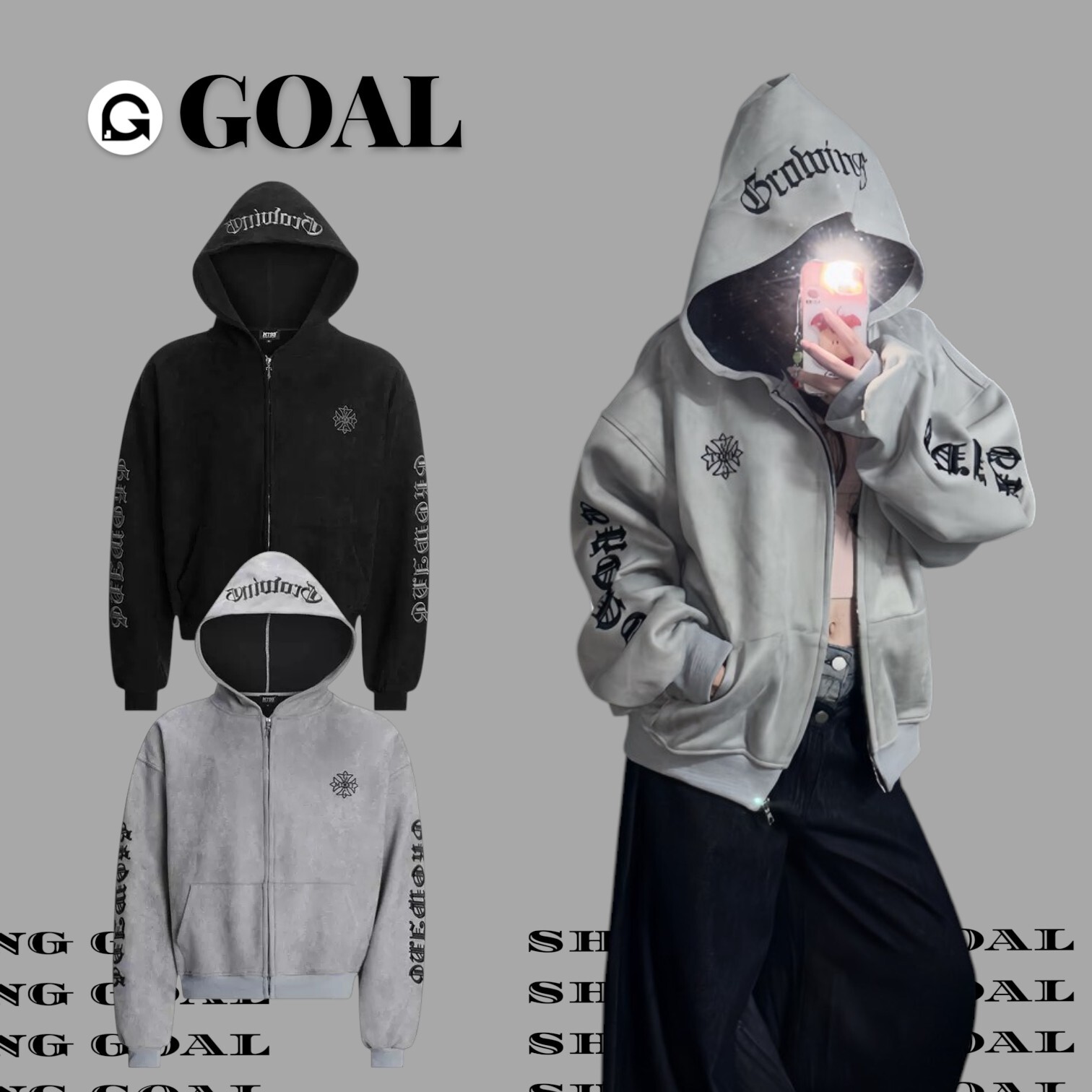 (GOAL) 重工麂皮歌德刺繡連帽外套 T538