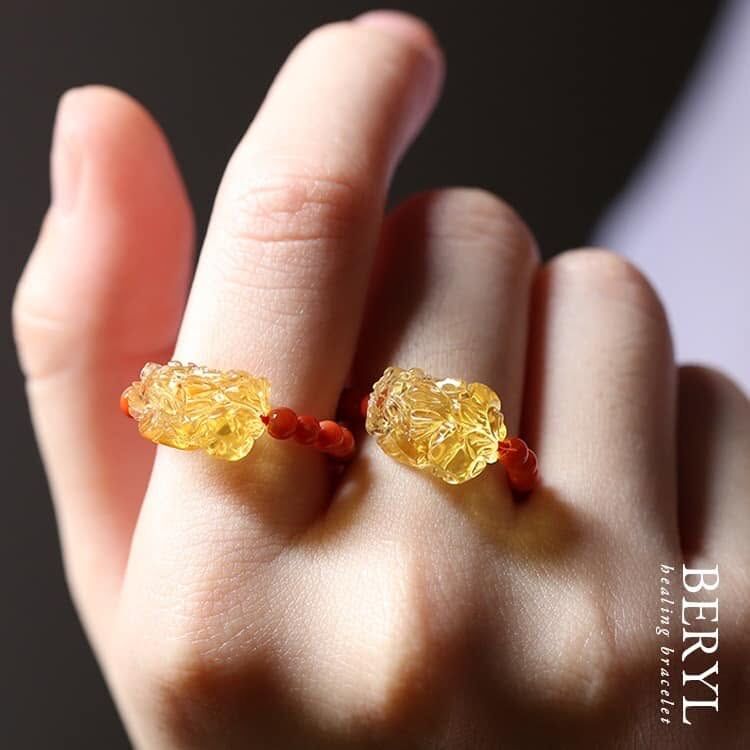 金珀貔貅南紅瑪瑙戒
