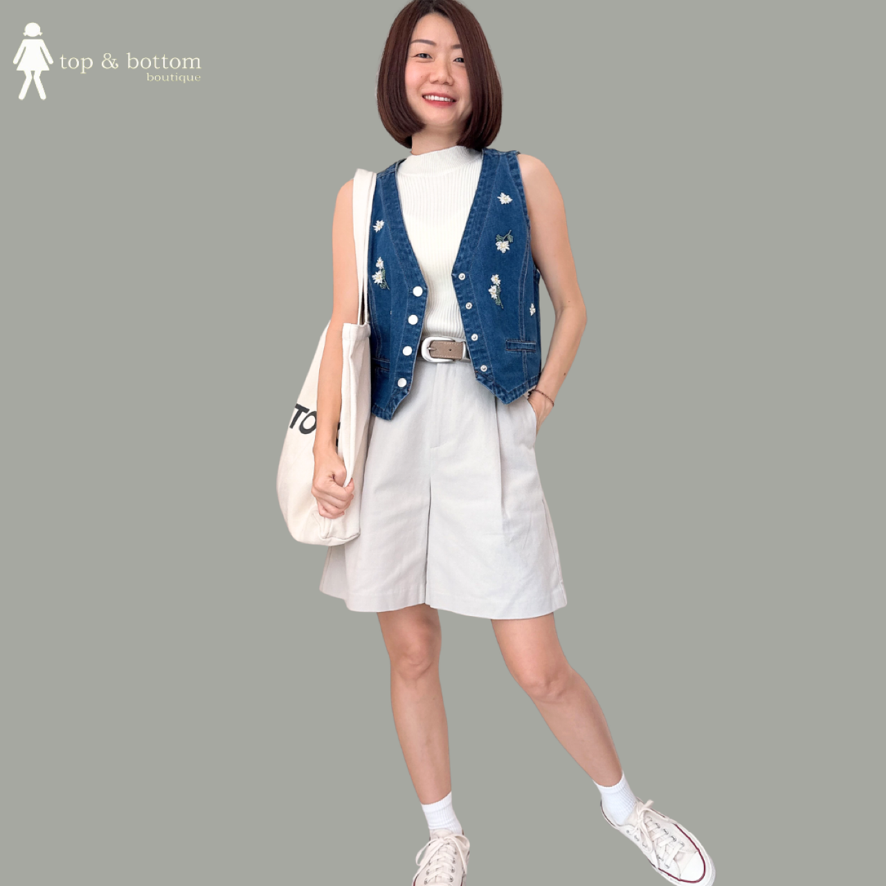 HIGH WAISTED COTTON DENIM KNEE BERMUDA