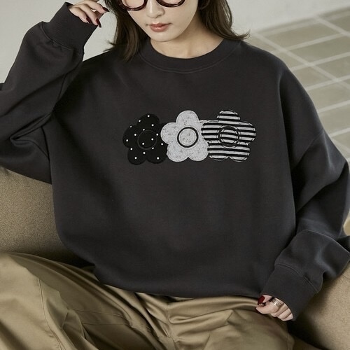 MARY QUANT × PUBLUX 三朵小花 大學T 流行元素 波點條紋 絨毛內裡 秋冬服飾 110123338
