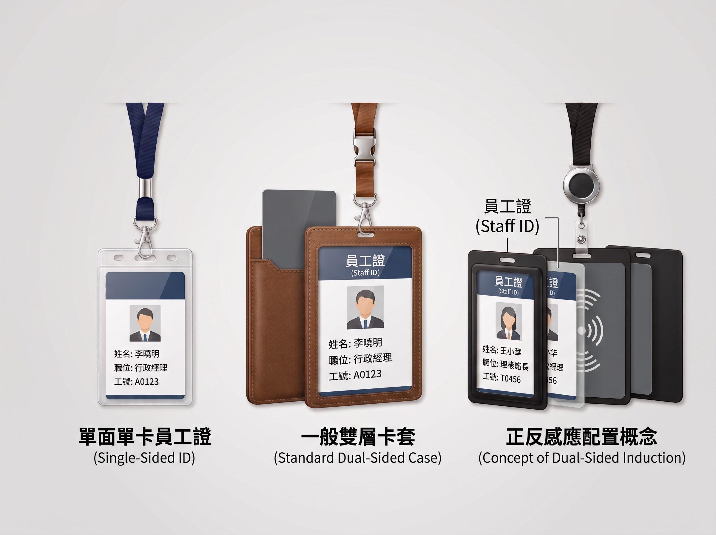 企業識別證套單卡雙層與雙面感應門禁卡比較