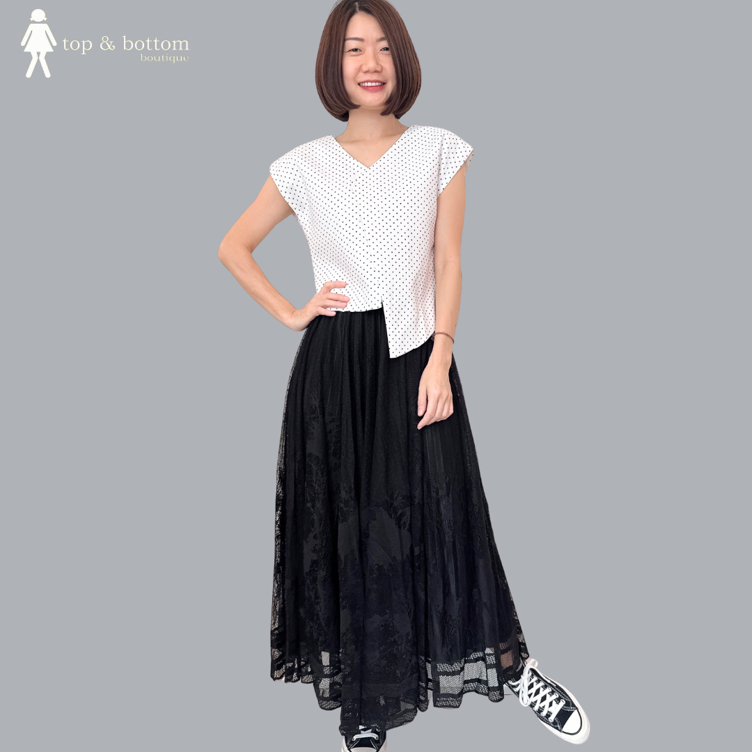 ELASTIC WAISTED CHIFFON EMBROIDERED LONG SKIRT