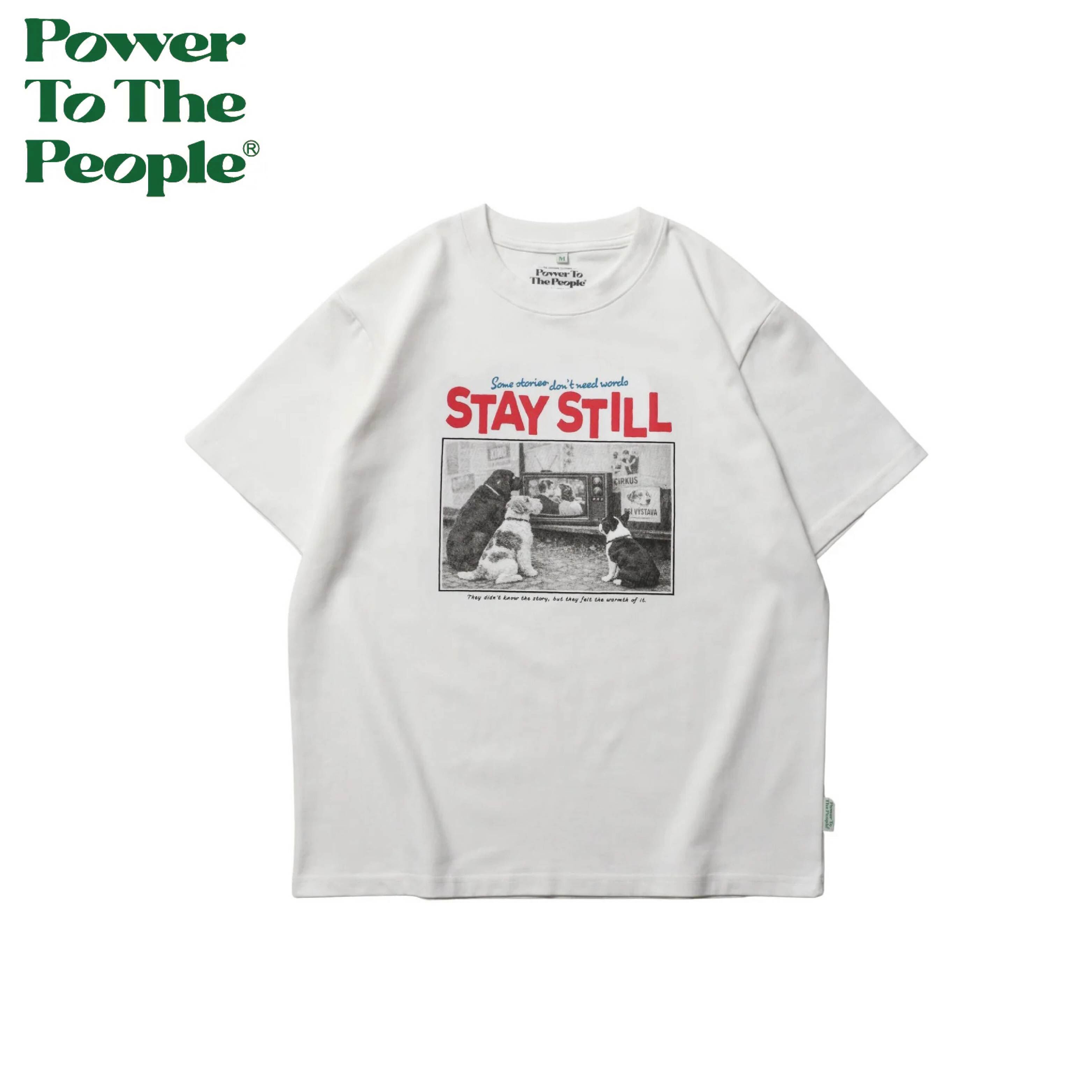 【 Power To The People｜美式復古狗狗照片印花短TEE - 白 】