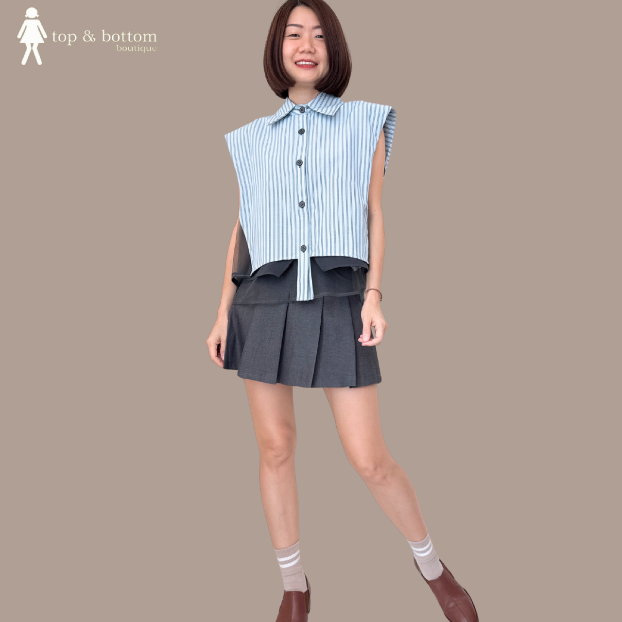V SLEEVE STRIPED SHIRT WITH LACE DETAILS