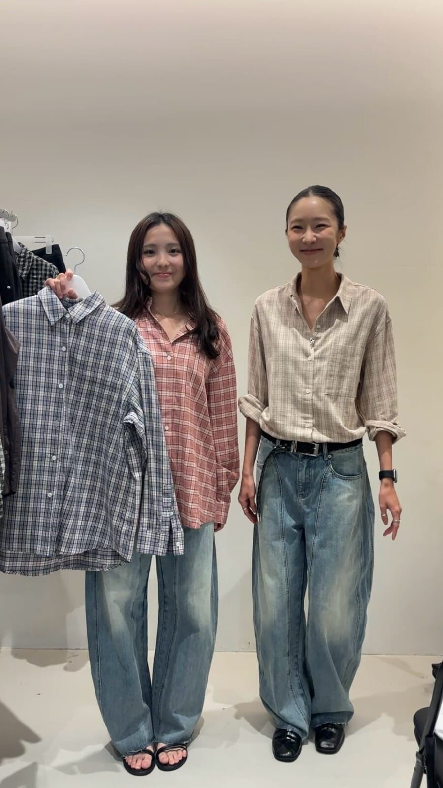 AT7146 落肩格紋寬鬆襯衫