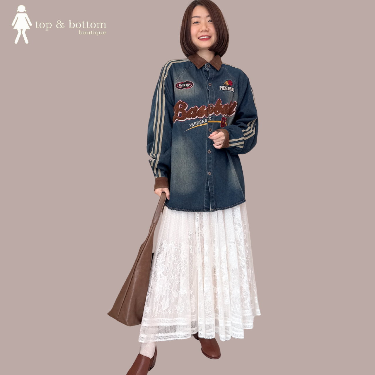 CORDUROY COLLARED DENIM OVERSIZE SHIRT WITH EMBROIDERY DETAILS