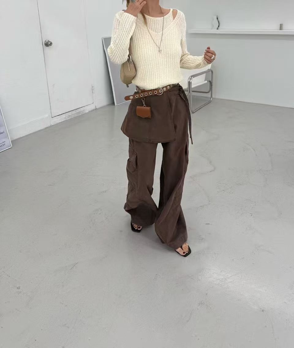 假兩件坑條針織上衣