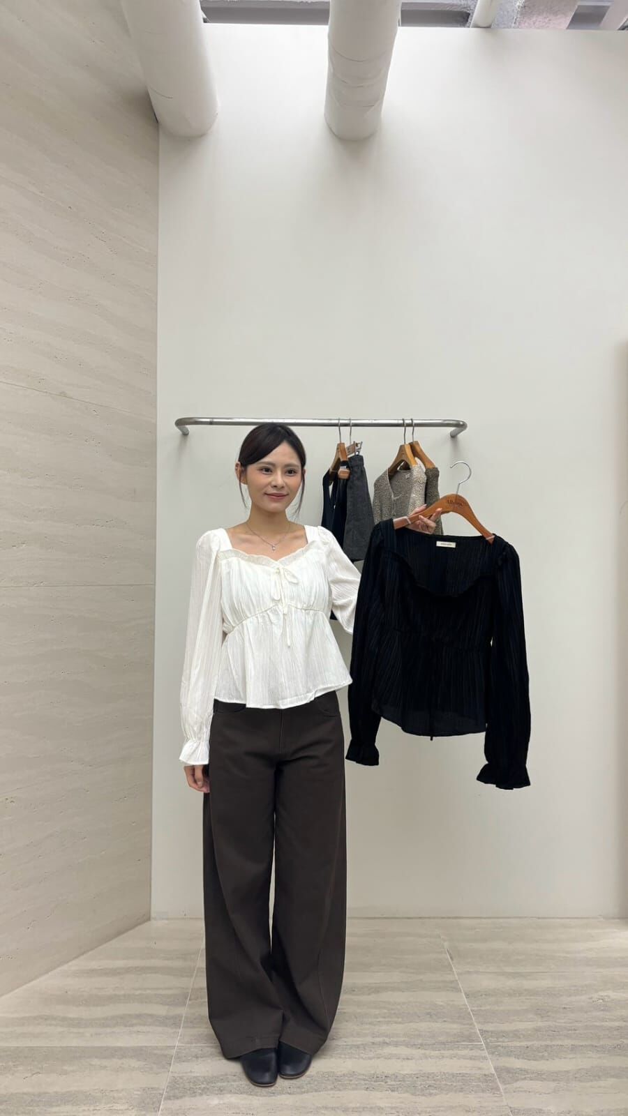DR7137 方領抓皺綁帶公主上衣