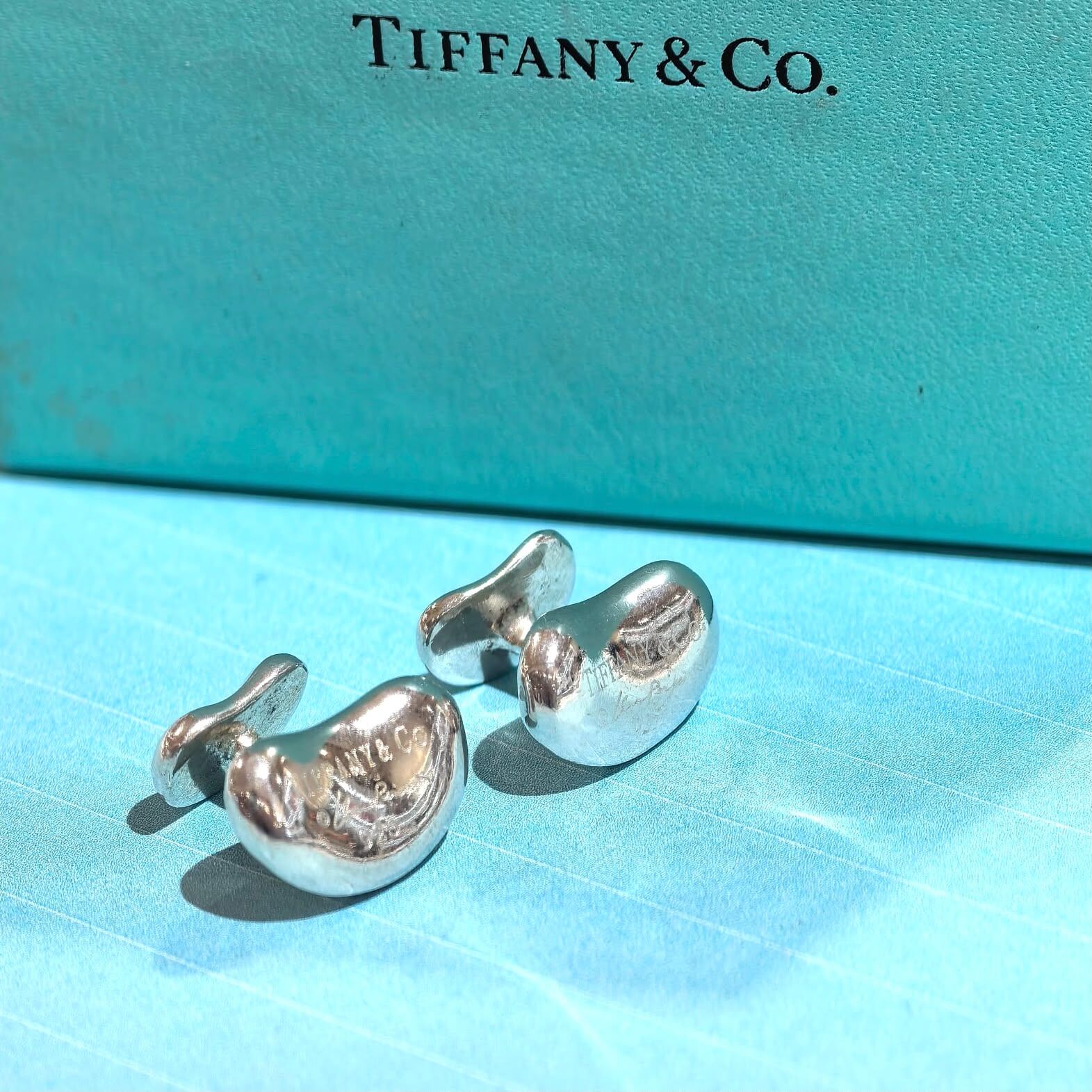 USED Tiffany & Co 袖口鈕, 豆形袖扣, Elsa Peretti , 925純銀, 925 SILVER, #香榭站正品