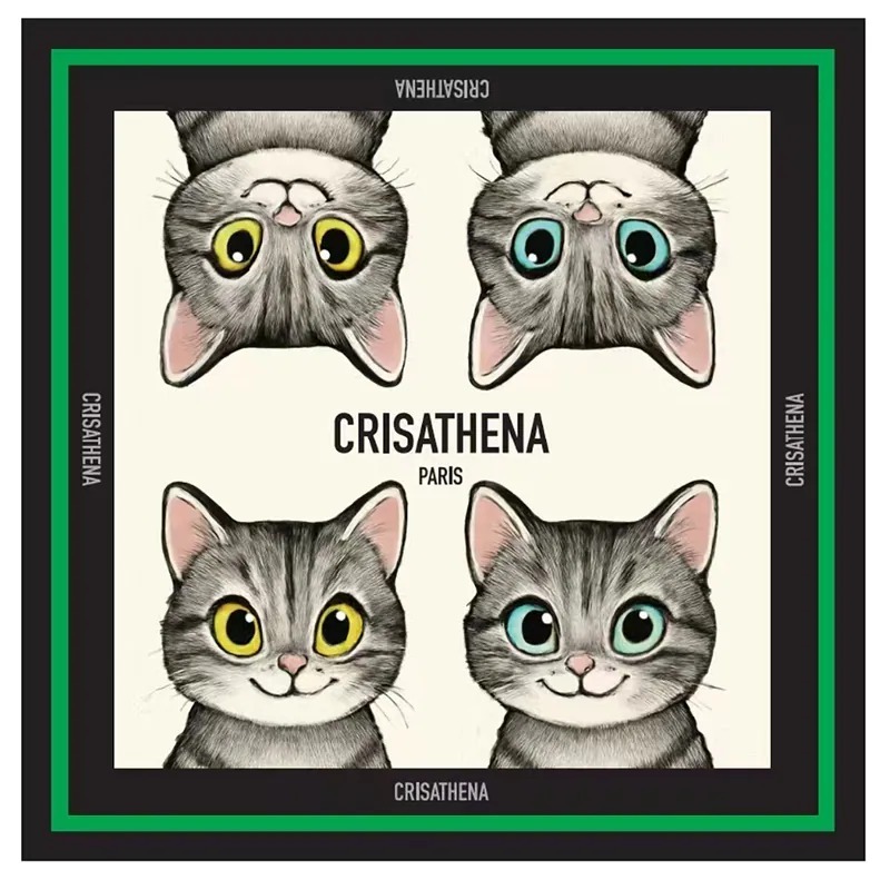 C32 Crisathena Cats Scarf in Black,Green｜#CT-SF250917-BLK_GRN