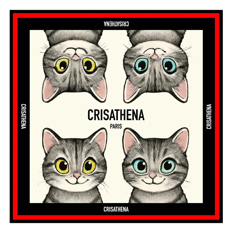 C34 Crisathena Cats Scarf in Black,Red｜#CT-SF250917-BLK_RED