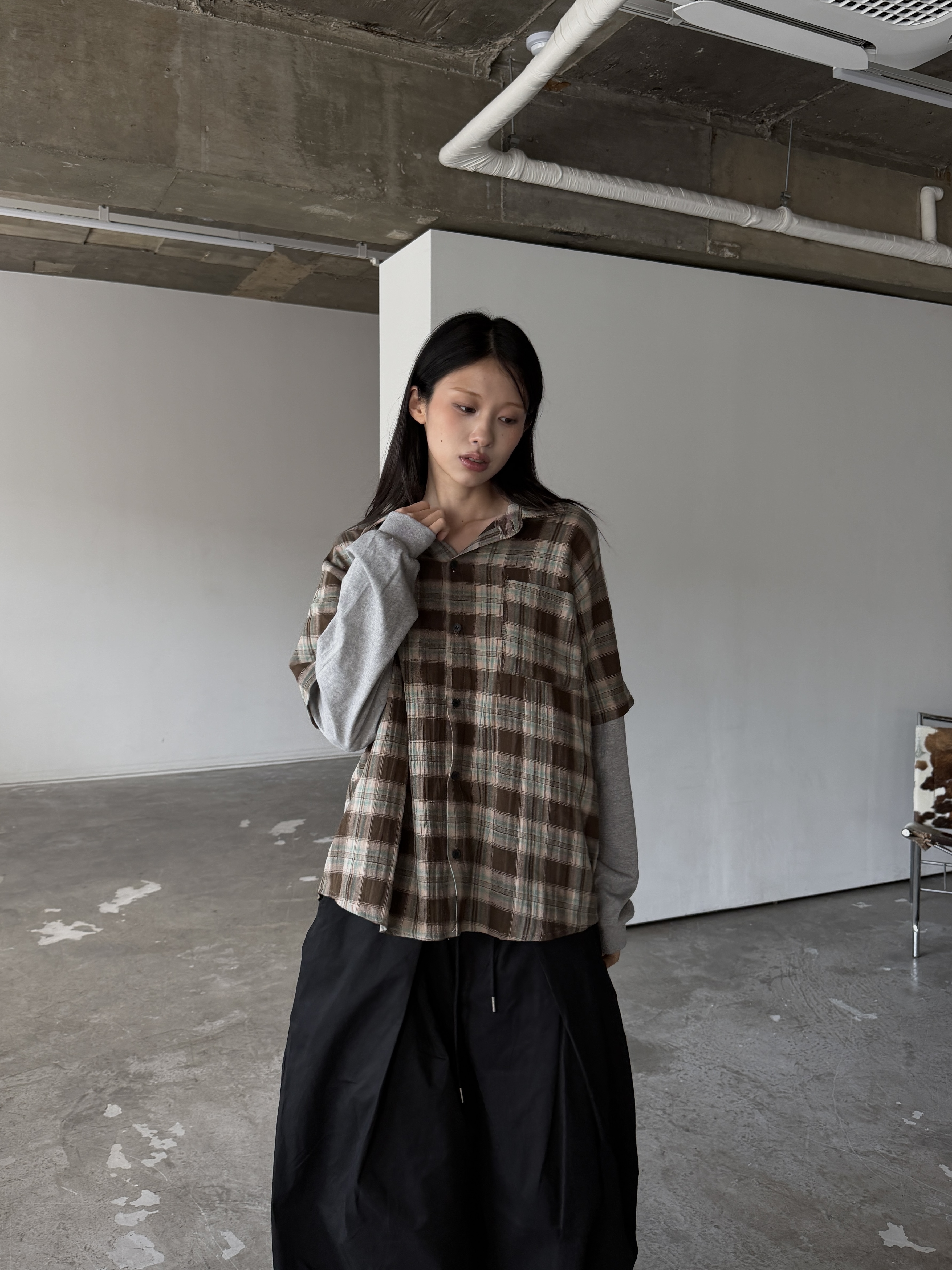 拼接造型 疊穿拼接 寬鬆長袖襯衫