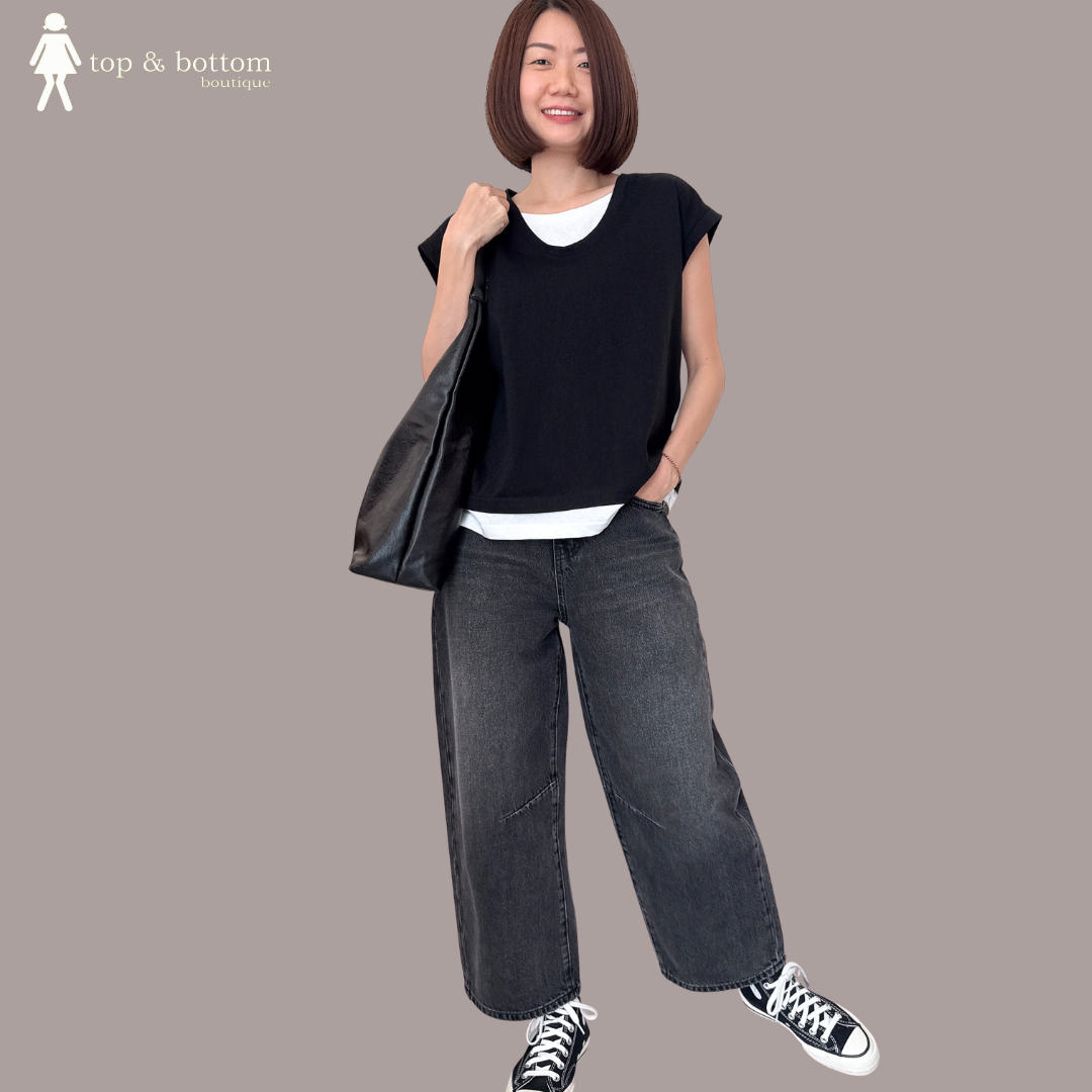 2 TONE V SLEEVE CASUAL BLOUSE