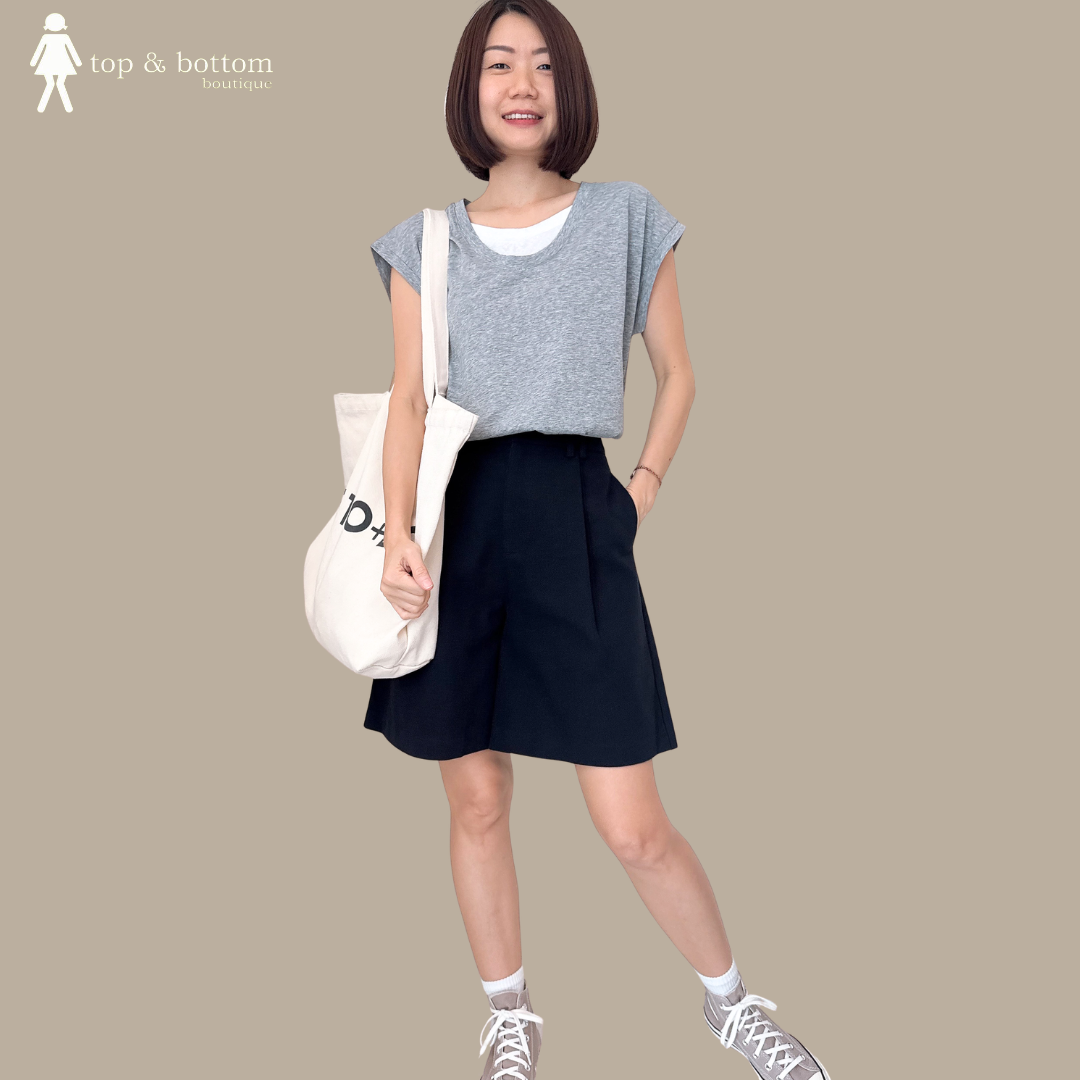 2 TONE V SLEEVE CASUAL BLOUSE