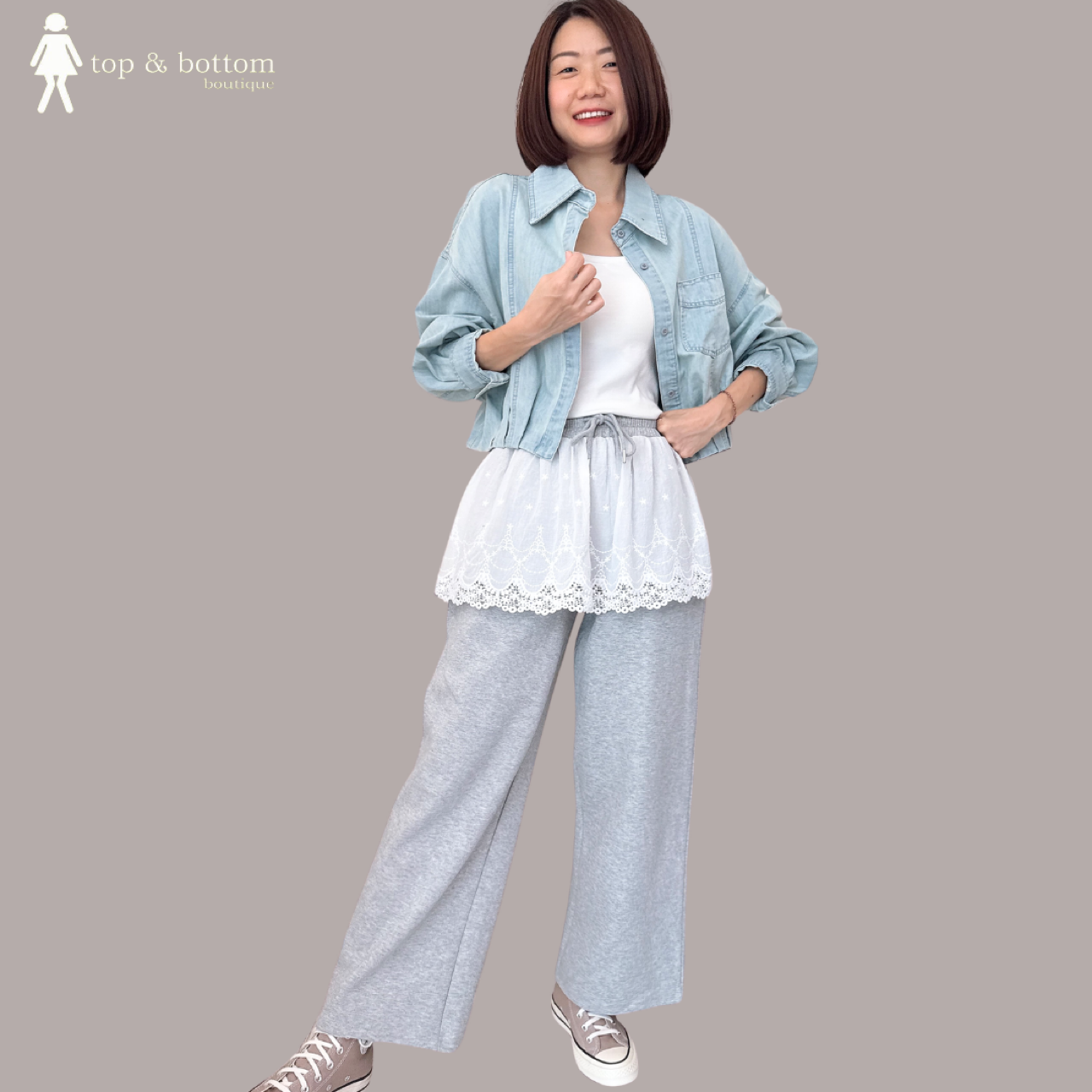 LONG SLEEVE DENIM SHORT SHIRT WITH SCARF