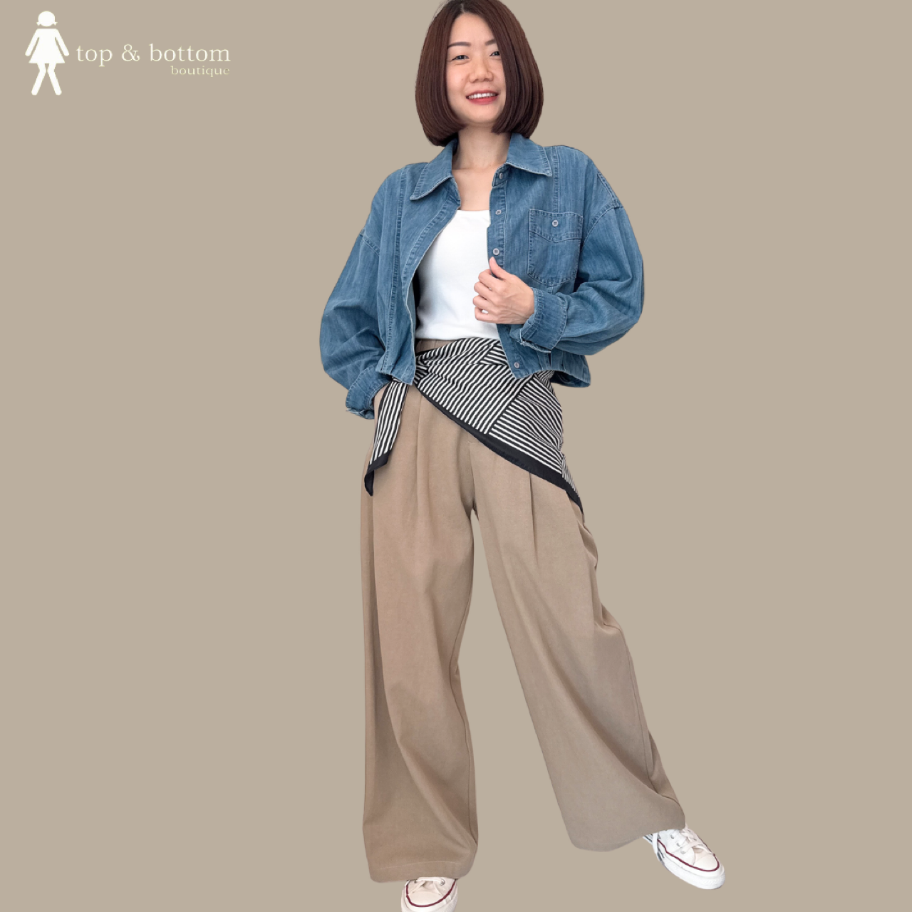 LONG SLEEVE DENIM SHORT SHIRT WITH SCARF