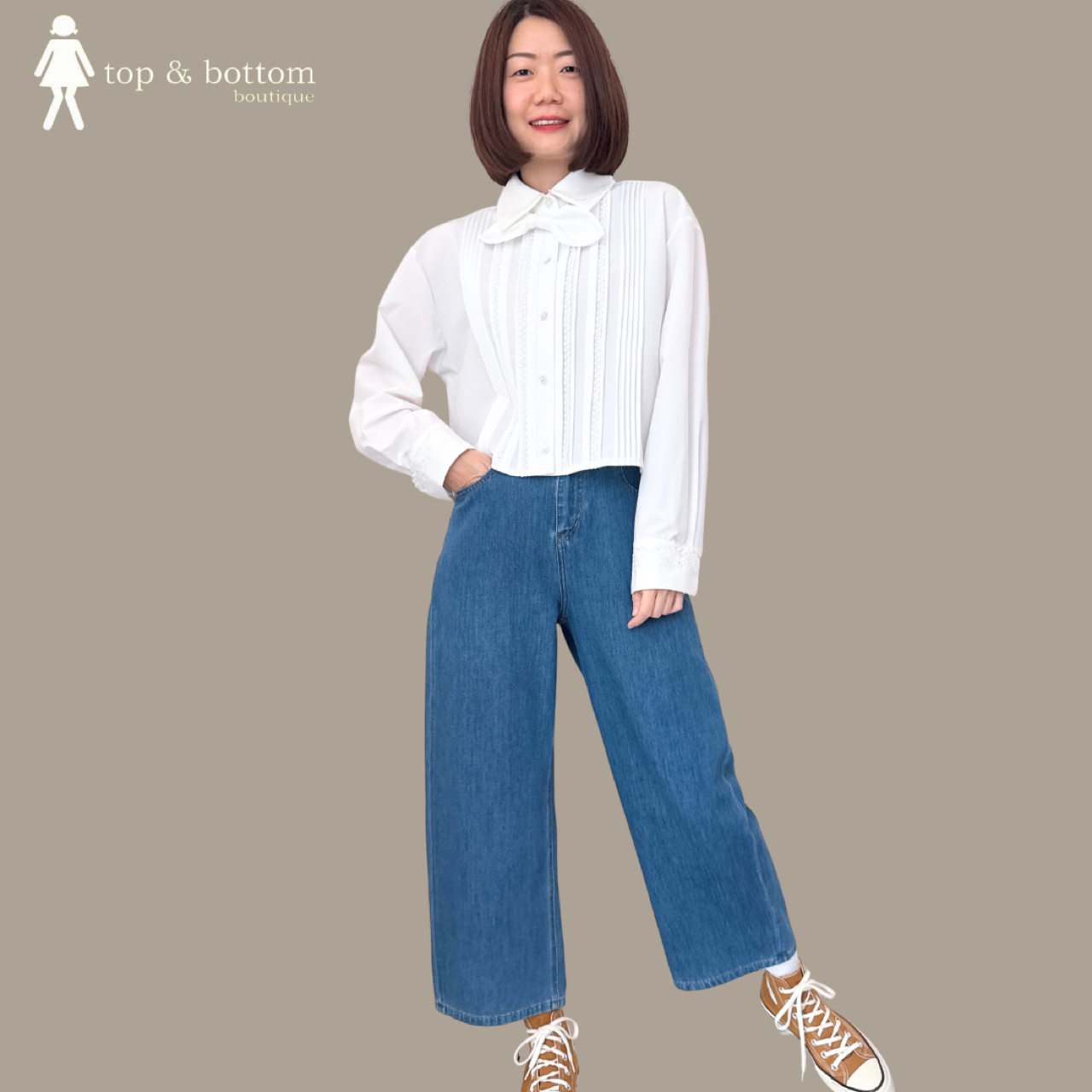 LONG SLEEVE PLEATED SHORT SHIRT WITH COTTON LACE DETAILS