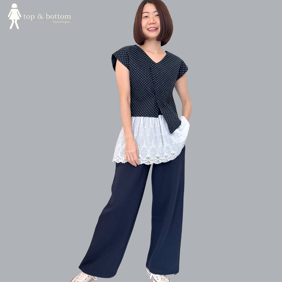 V NECK ASYMMETRIC POLKA DOT BLOUSE