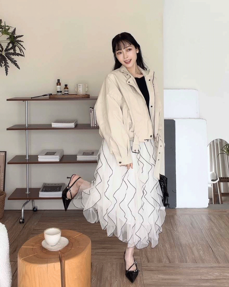 LINA LINA柔美漫舞撞色層次垂墜荷葉鬆緊紗裙-黑X杏