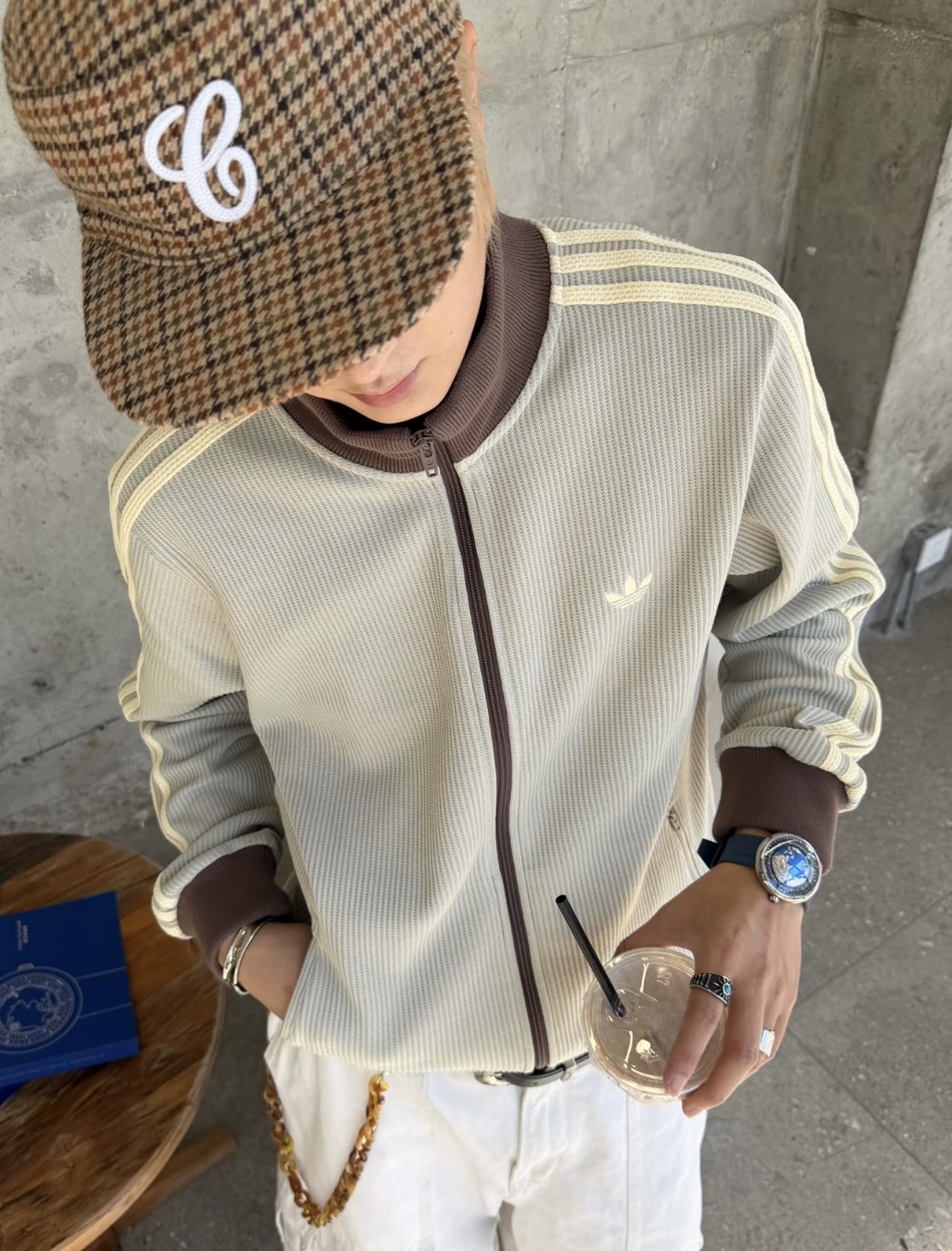 【逢甲FUZZY】ADIDAS ORIGINALS 灰綠棕 撞色 立領外套 雙拉鍊 寬鬆 男女