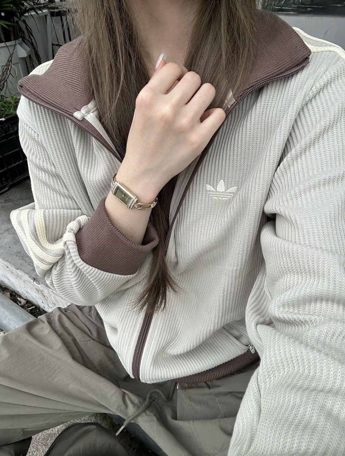 【逢甲FUZZY】ADIDAS ORIGINALS 灰綠棕 撞色 立領外套 雙拉鍊 寬鬆 男女