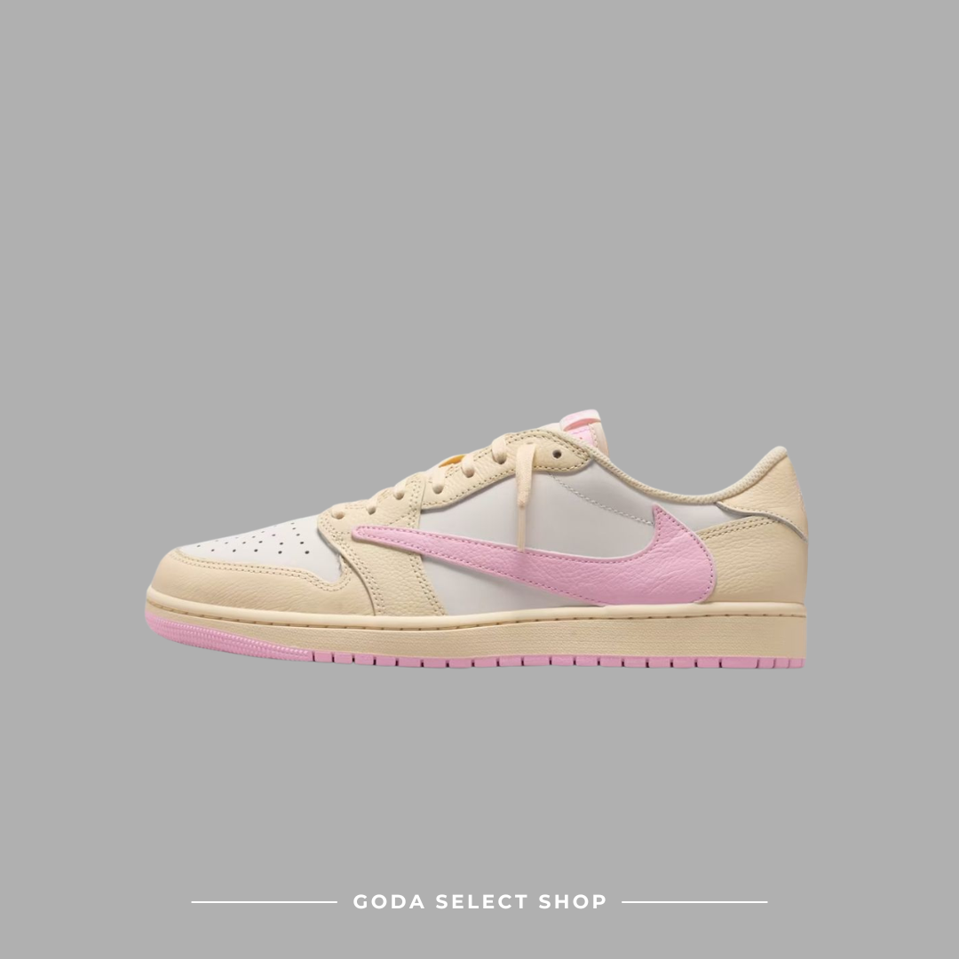 TRAVIS SCOTT X AIR JORDAN 1 LOW OG ''MUSLIN AND SHY PINK'' 奶油粉 粉紅 櫻花粉 倒勾 倒鉤 男女鞋 IQ7604-100