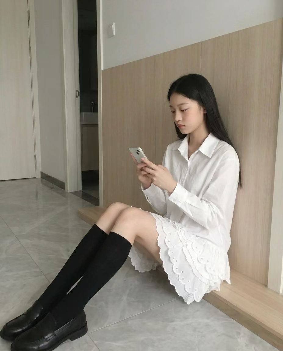 白襯衫蕾絲蛋糕短洋裝