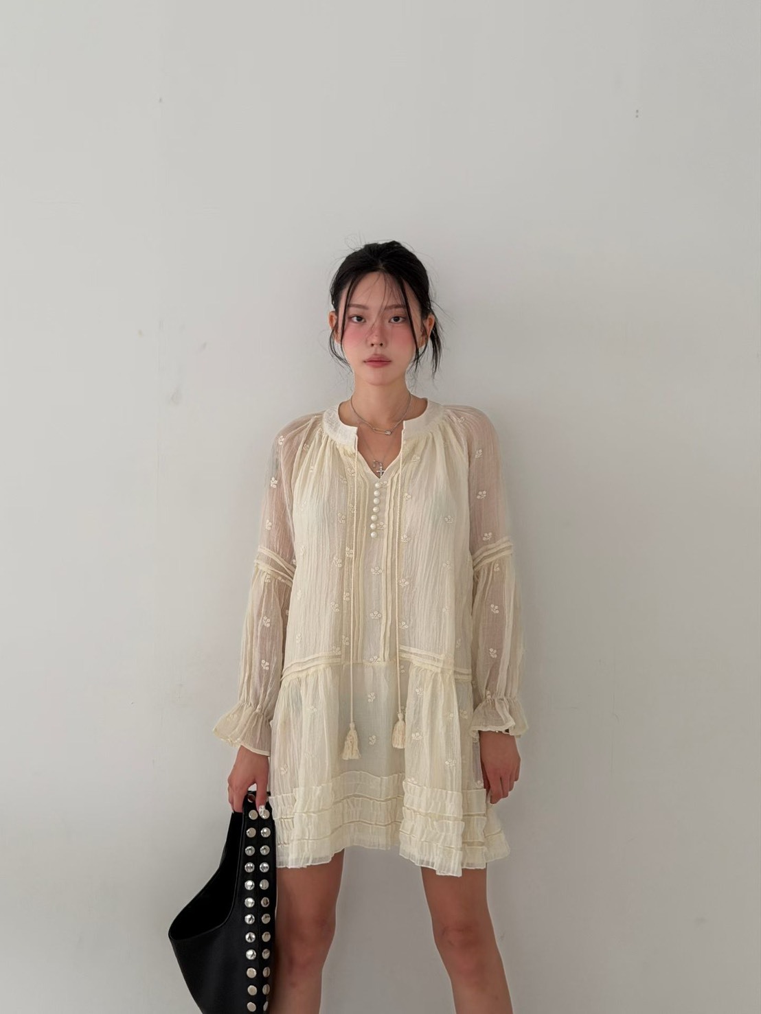 杏色棉麻民族風氣質短洋裝