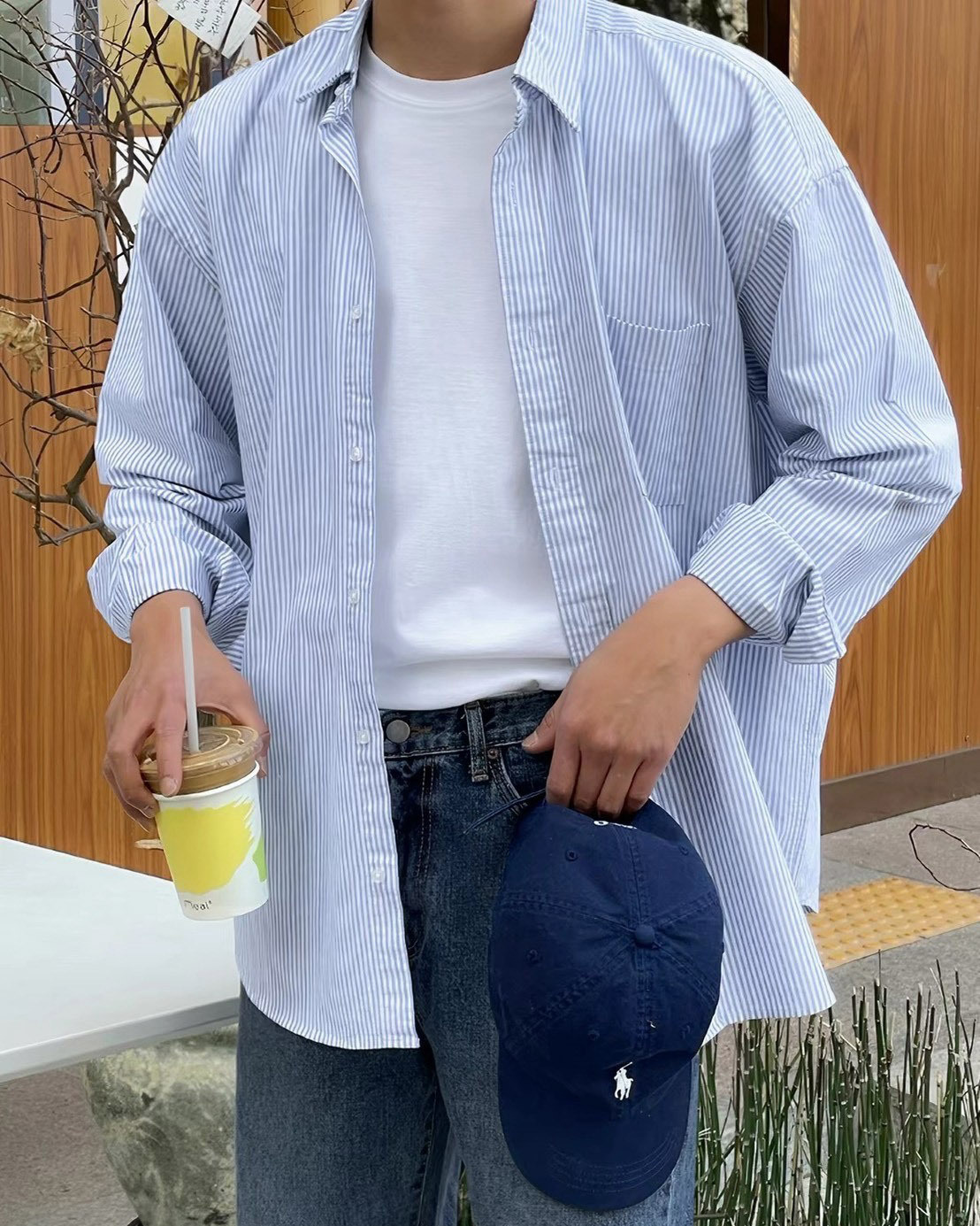 #99019 韓國條紋寬版長襯衫