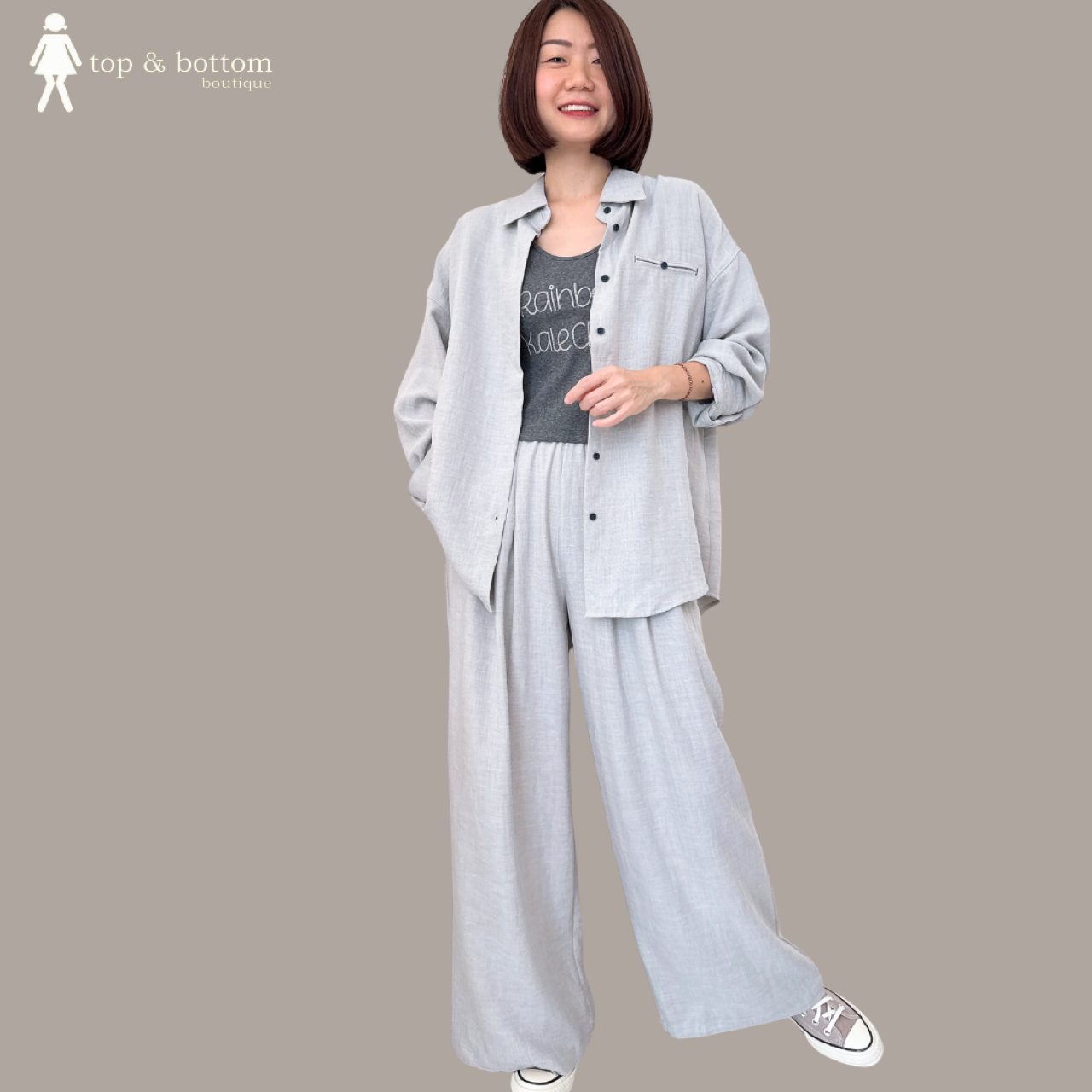 SOFT CANVAS SHIRT WITH INNER SINGLET & PANT SET SUIT (3PCS)
