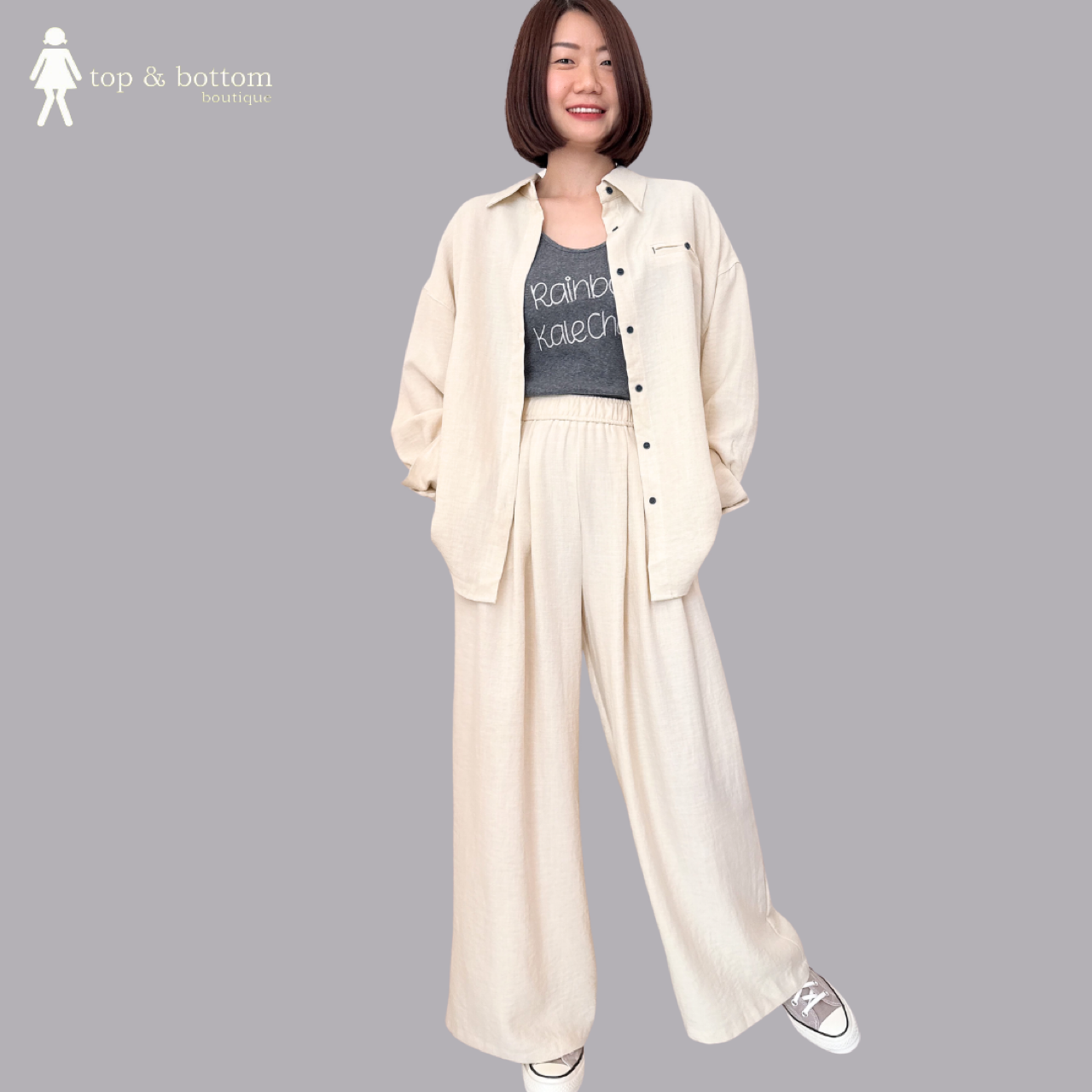 SOFT CANVAS SHIRT WITH INNER SINGLET & PANT SET SUIT (3PCS)