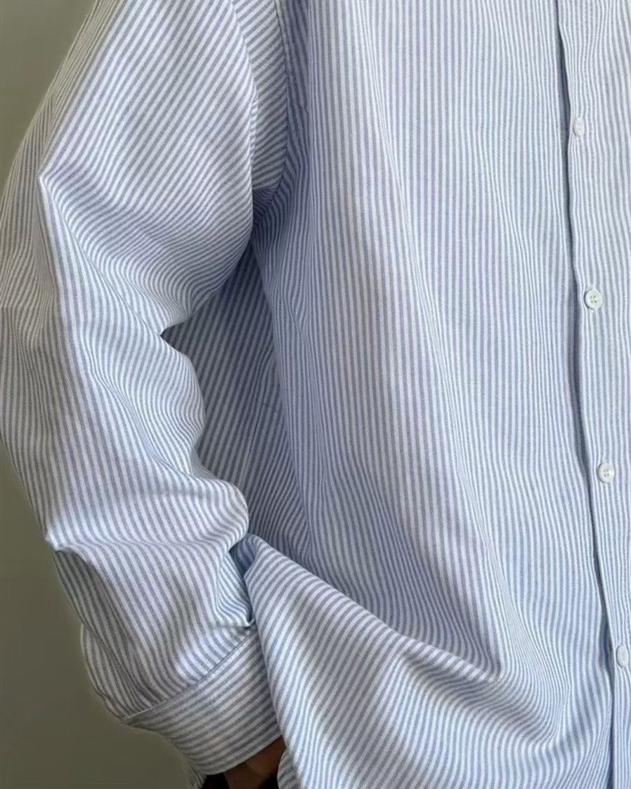 韓國條紋寬版長襯衫藍色袖子照