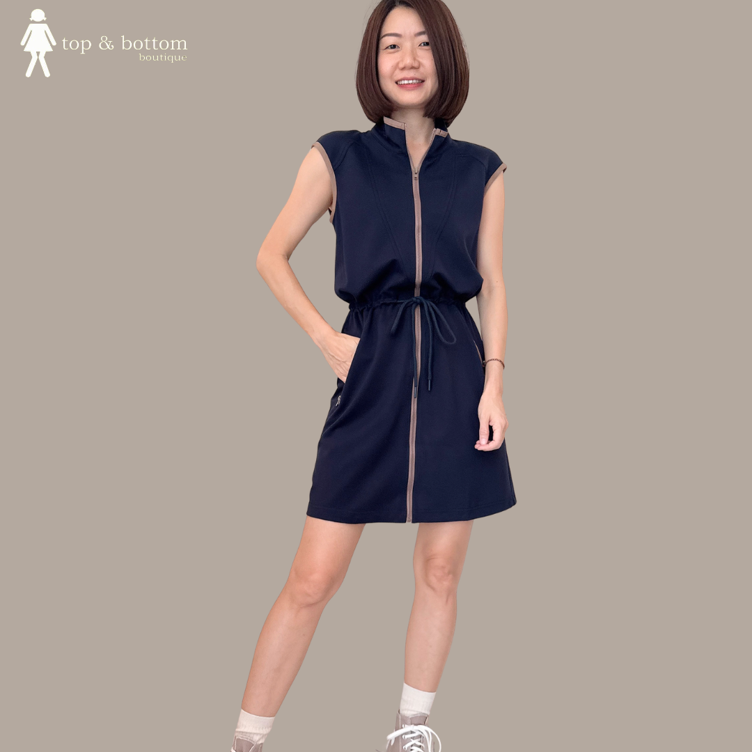 SLEEVELESS HIGH NECK ZIPPED CASUAL DRESS