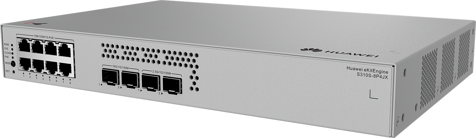 Huawei eKit S310S-8P4JX L2+ 網管 PoE+ 交換機｜128W PoE供電｜2×10GE SFP+＋2×2.5GE SFP｜無風扇設計