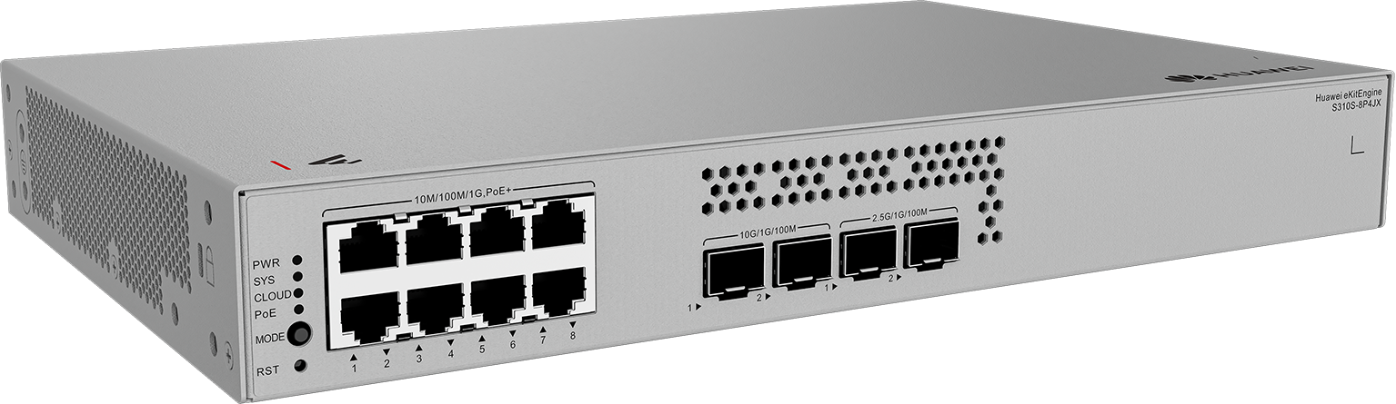 Huawei eKit S310S-8P4JX L2+ 網管 PoE+ 交換機｜128W PoE供電｜2×10GE SFP+＋2×2.5GE SFP｜無風扇設計