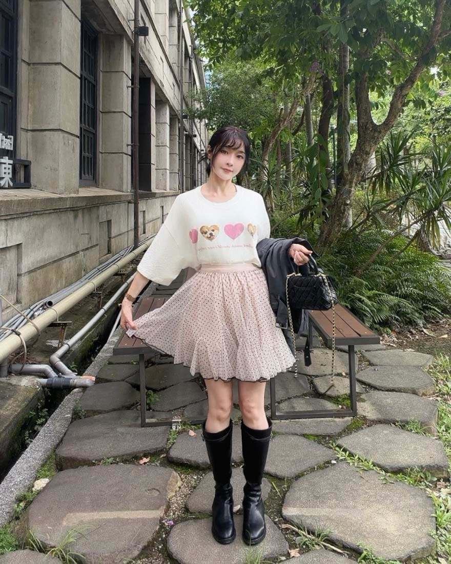 LINA LINA法式甜氛滿版波點撞色滾邊鬆緊短褲裙-柔美粉