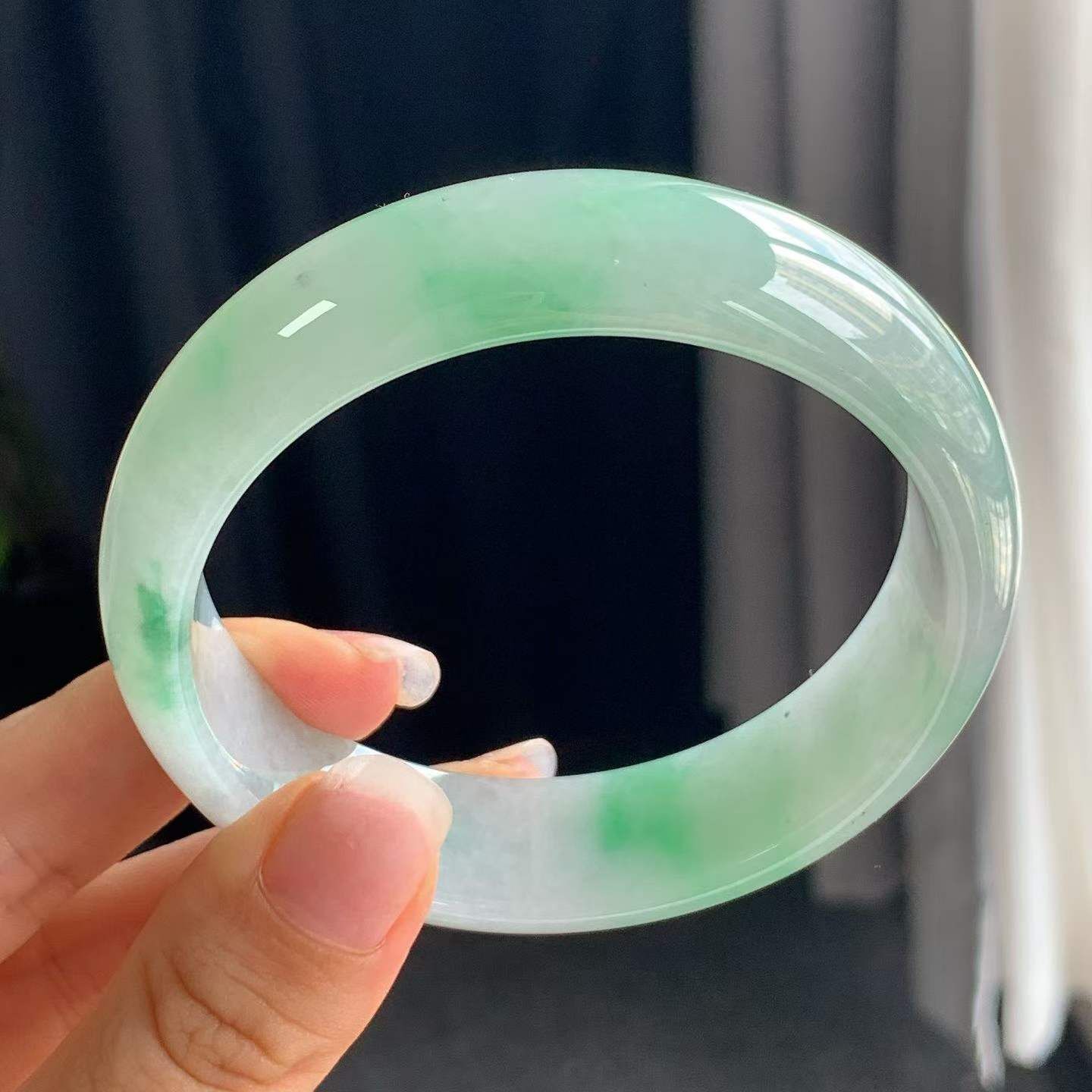 冰綠正圈寬版翡翠手鐲,天然翡翠A玉, 緬甸玉, Jade, Jadeite