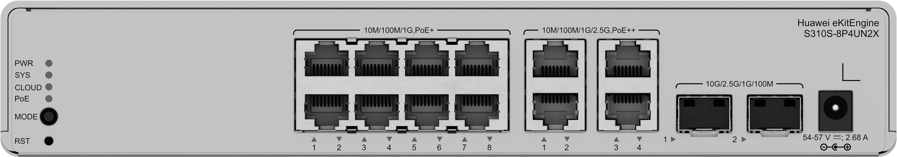 Huawei eKit S310S-8P4UN2X L2+ Multi-Gig PoE++ 交換機｜8×1G PoE+｜4×2.5G PoE++｜2×10GE SFP+