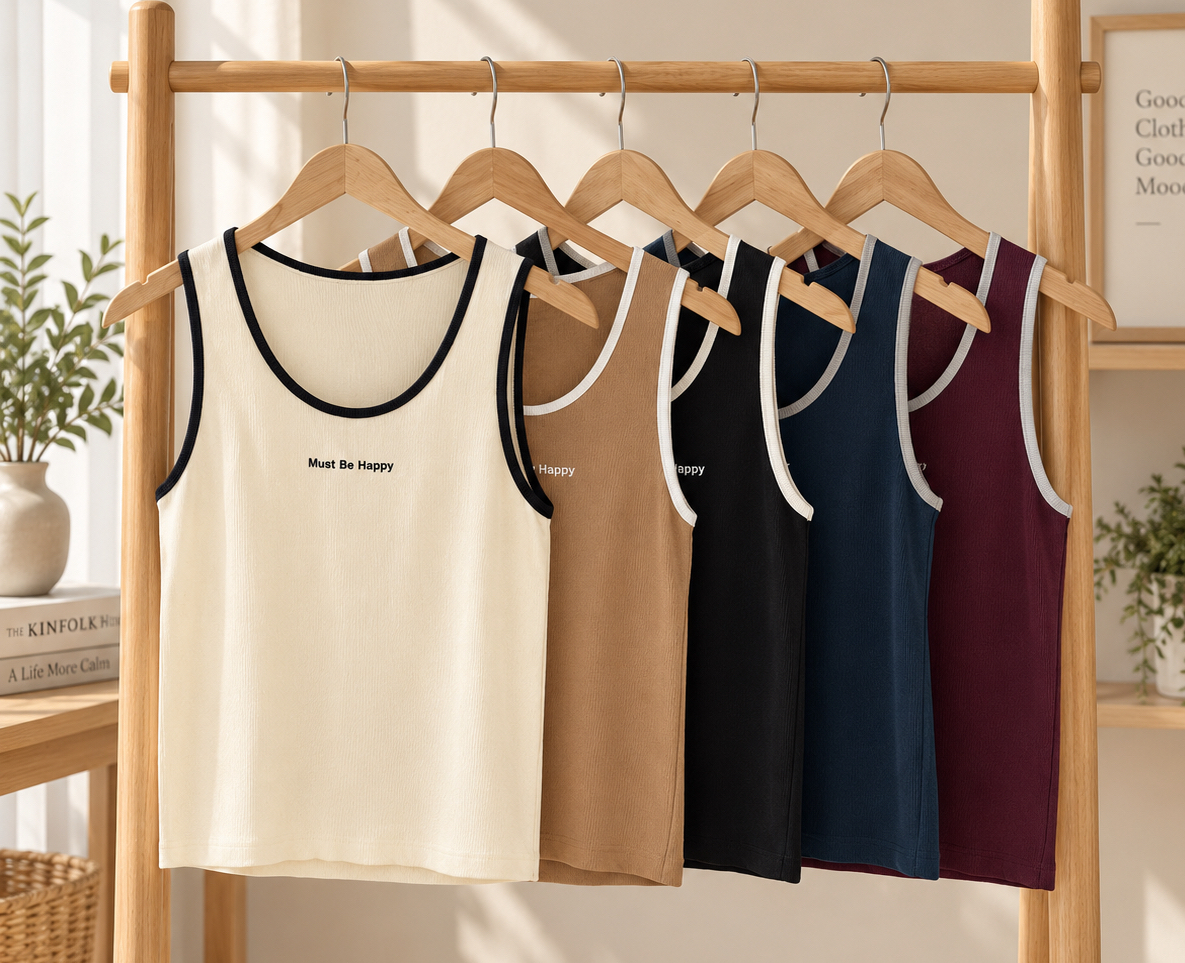 TWO TONE WORDING KNIT SINGLET