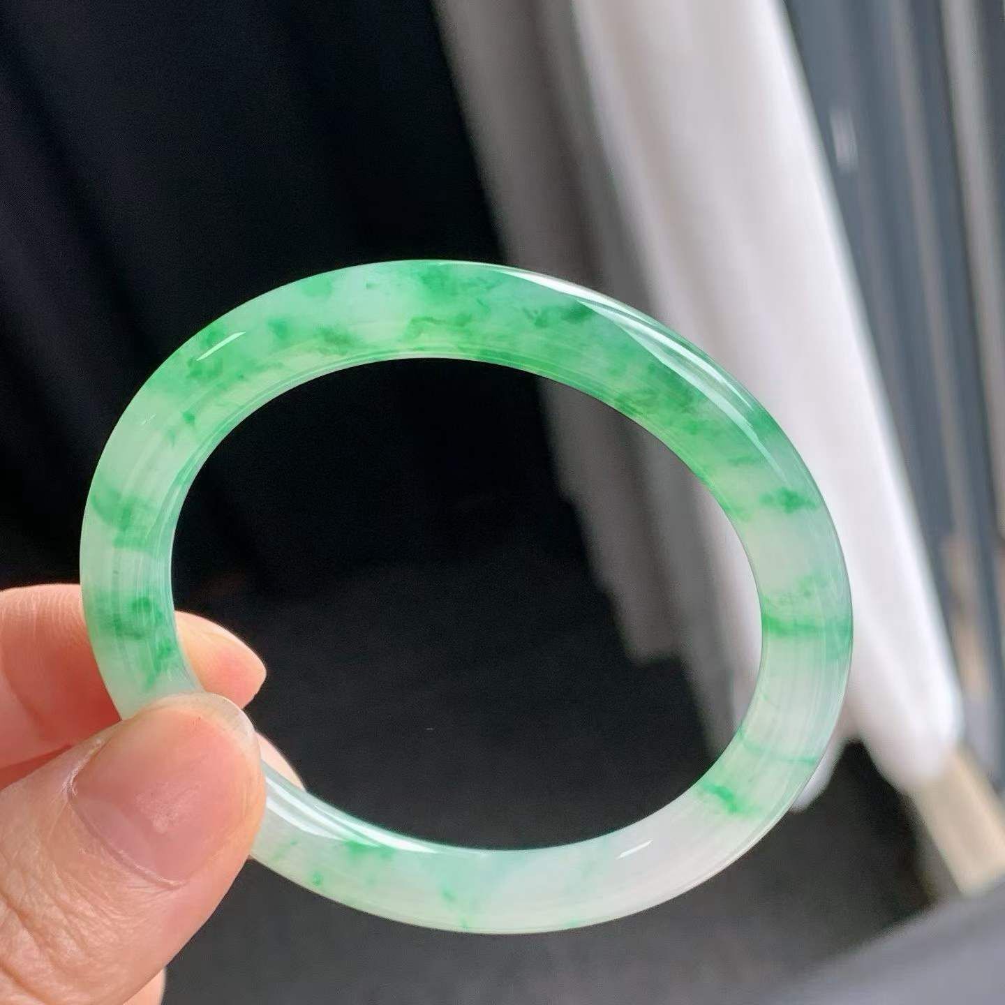 冰陽綠圓條翡翠手鐲,天然翡翠A玉, 緬甸玉, Jade, Jadeite