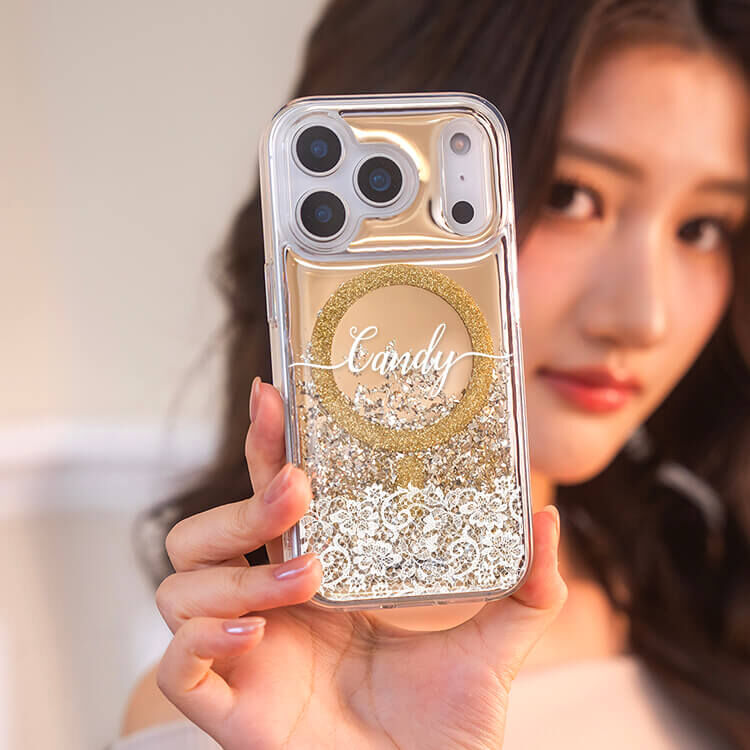 名媛蕾絲 (MagSafe磁吸) 閃耀金鏡面殼 - (訂製名字) iPhone客製化手機殼