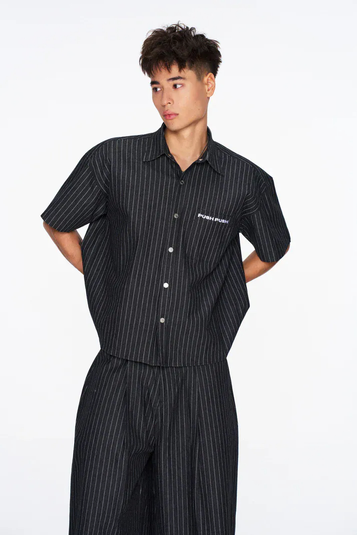 現貨 ! 越南品牌 Push push  VEEV SHIRT 條紋 短袖襯衫 Push03